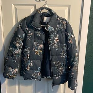 Anthropologie Puffy Suede-like Jacket floral print